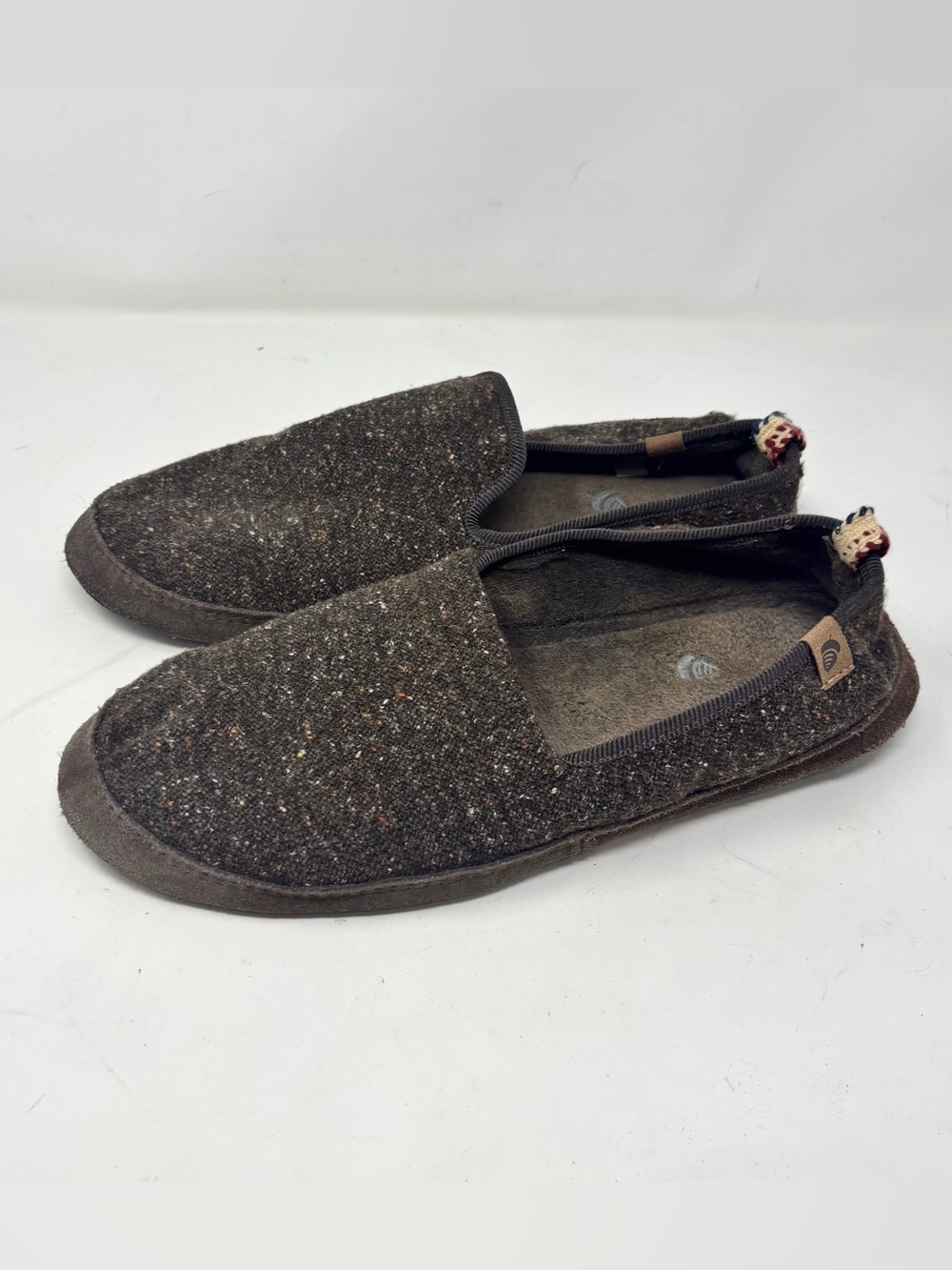 ACORN Men’s Black Speckled Wool Blend BRISTOL Slip-On Loafer Slippers Sz 12-13 W